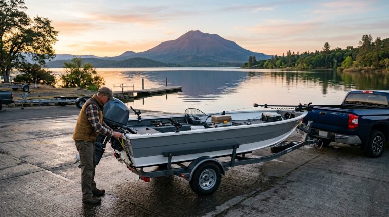 Boater preparing a fishing boat before launching on Clear Lake