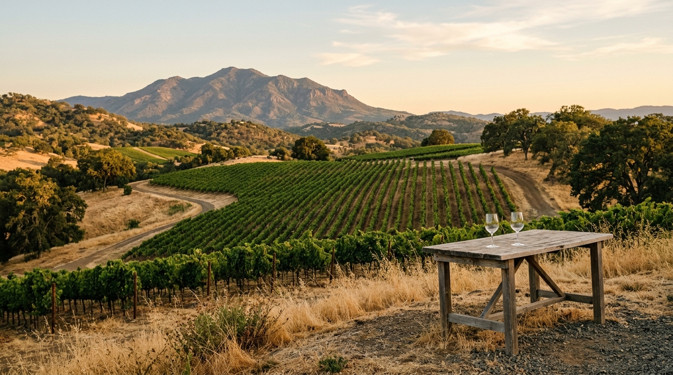 Vineyards near Kelseyville with Mount Konocti in the background